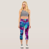Lila und Hot Pink Abstrakte Orientalische Lilien B Capri Leggings (Vorderseite)