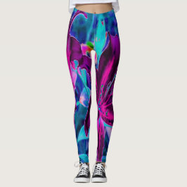 Lila und Hot Pink Abstrakte Orientalische Lilien B Leggings