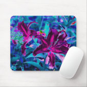Lila und Hot Pink Abstrakte Orientalische Lilien B Mousepad (Mit Mouse)