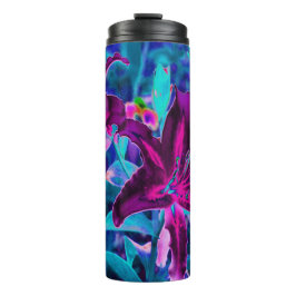 Lila und Hot Pink Abstrakte Orientalische Lilien B Thermosbecher