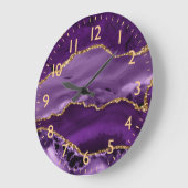 Lila und Imitate Gold Glitzer Marmormatte Große Wanduhr (Winkel)