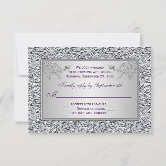 Lila und IMITATE Silver Foil Floral RSVP Card II (Vorderseite)