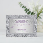 Lila und IMITATE Silver Foil Floral RSVP Card II (Stehend Vorderseite)