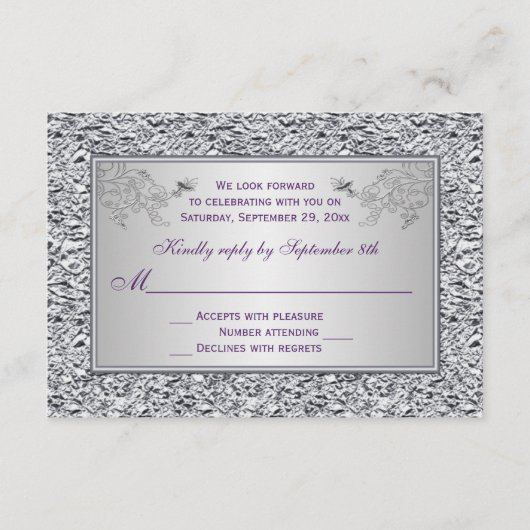 Lila und IMITATE Silver Foil Floral RSVP Card II (Vorderseite)