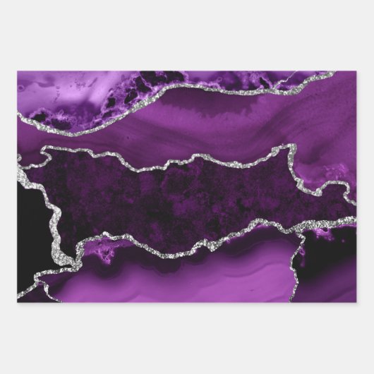 Lila und Imitate Silver Glitzer Marmor Agate Geschenkpapier Set (Vorderseite)