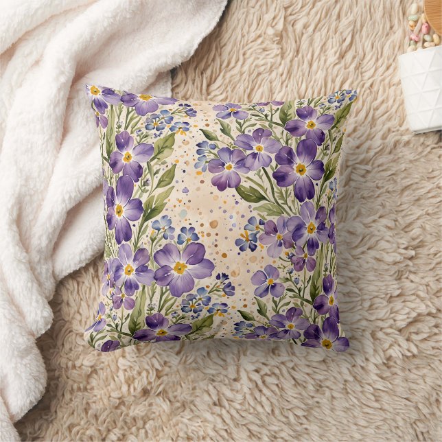 Lila und Indigofloral Kissen (Decke)