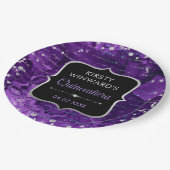 Lila und irideszierende Glitzer Buchstaben Quincea Pappteller (Schrägansicht)