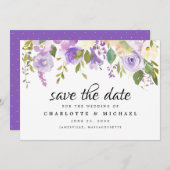 Lila und ivorische Save the Date-Karte Save The Date (Vorne/Hinten)