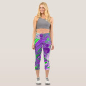 Lila und kalkgrüne Marmorlasche Kunst Capri Leggings (Vorderseite)