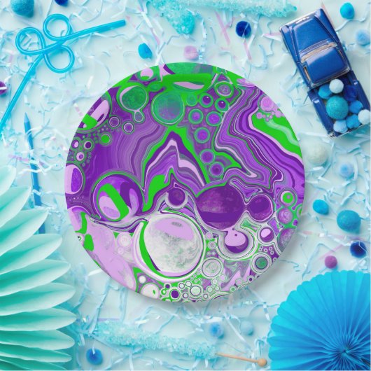 Lila und kalkgrüne Marmorlasche Kunst Pappteller (Party)