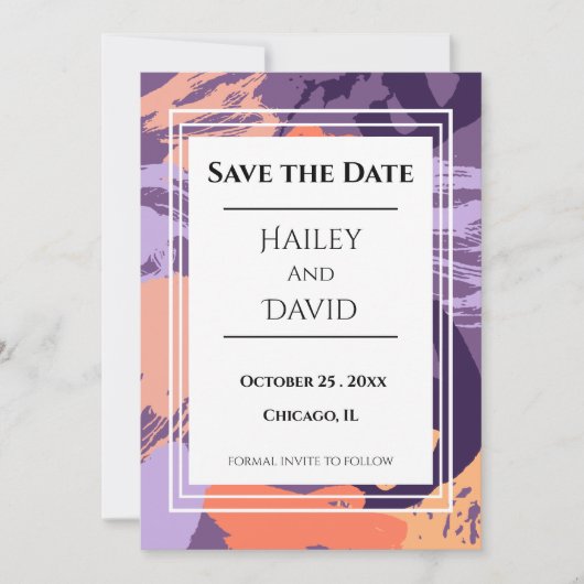 Lila und Korallen Save the Date (Vorderseite)