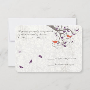 Lila und Korallenbaum Liebesvögel Hochzeit RSVP Karte
