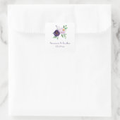 Lila und Lavendel-Aquarellfarben-Rose Hochzeitstag Quadratischer Aufkleber (Tasche)