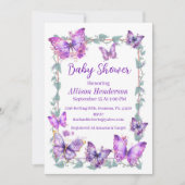 Lila und Lavendel Butterfetts Kinderdusche Einladung (Vorderseite)