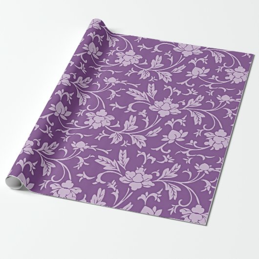 Lila und lavendelfarbenes Blumenmuster Geschenkpapier (Ungerollt)
