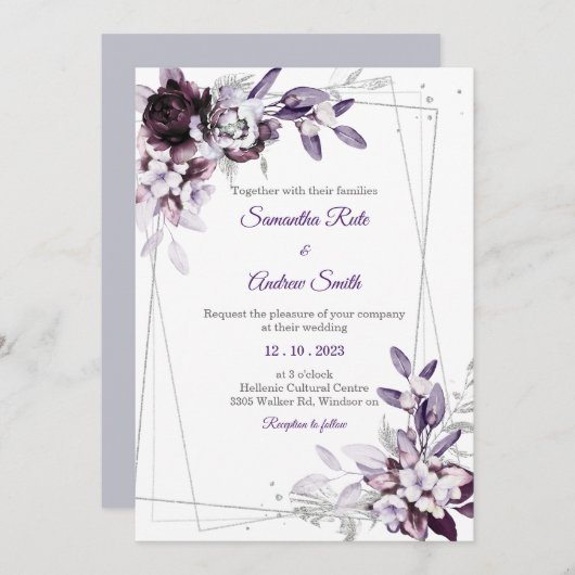 Lila und Lavender Silver Wedding Einladung (Vorne/Hinten)