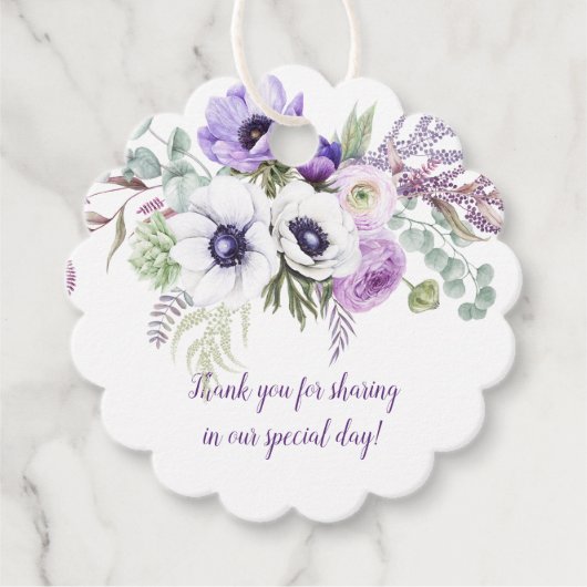 Lila und Lavender Watercolor Blume Hochzeit | Geschenkanhänger (Vorderseite)