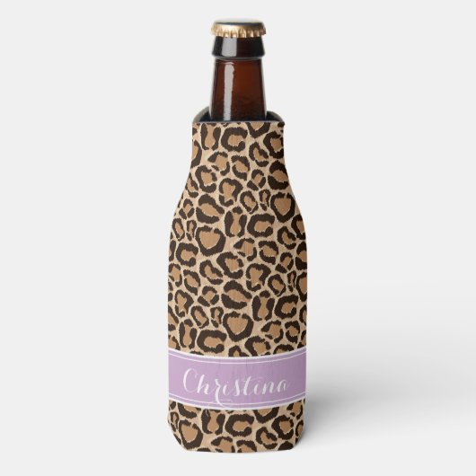 Lila und leopard Print Custom Monogram Flaschenkühler (Flaschenvorderseite)