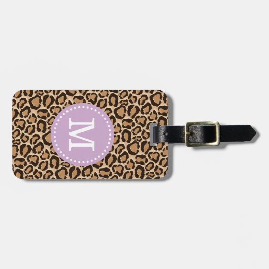 Lila und leopard Print Custom Monogram Gepäckanhänger (Vorderseite horizontal)