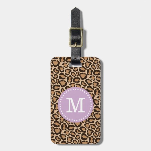 Lila und leopard Print Custom Monogram Gepäckanhänger (Vorderseite vertikal)