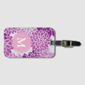 Lila und lila Blumen-Muster-Monogramm Gepäckanhänger (Vorderseite (Horizontal))