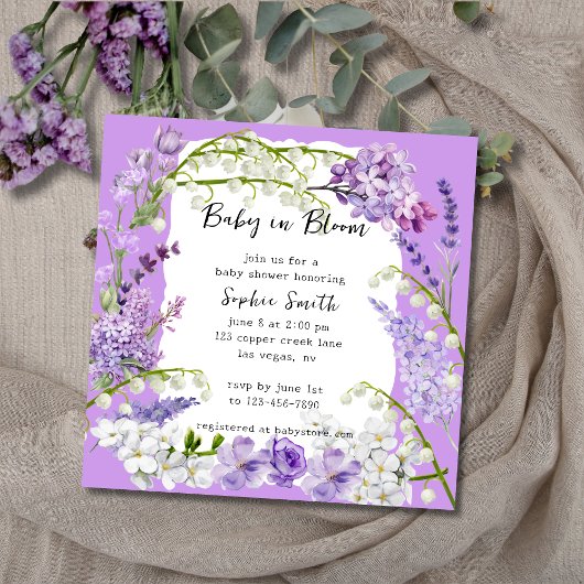 Lila und Lilac Delicate Florals Baby Dusche Einladung