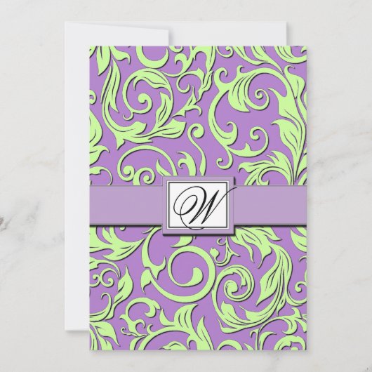 Lila und Lime Green Damask Hochzeiten Einladung (Vorderseite)