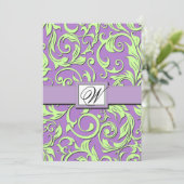 Lila und Lime Green Damask Hochzeiten Einladung (Stehend Vorderseite)