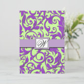 Lila und Lime Green Damask Hochzeiten Einladung (Stehend Vorderseite)