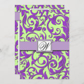 Lila und Lime Green Damask Hochzeiten Einladung (Vorne/Hinten)