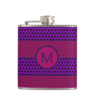 Lila und Magenta Muster gestreifte Monogramm Flachmann