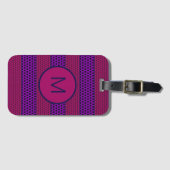 Lila und Magenta Muster gestreifte Monogramm Gepäckanhänger (Vorderseite (Horizontal))