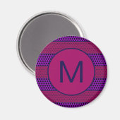 Lila und Magenta Muster gestreifte Monogramm Magnet (Vorderseite/Rückseite)
