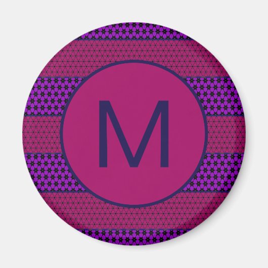 Lila und Magenta Muster gestreifte Monogramm Magnet (Vorne)