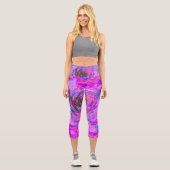 Lila und Magenta Succulent Sedum Rosette Capri Leggings (Vorderseite)