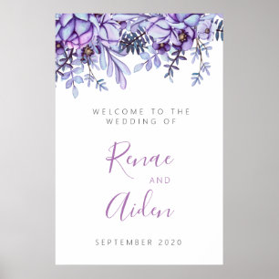 Lila und Mauve Blumengrußschild Poster