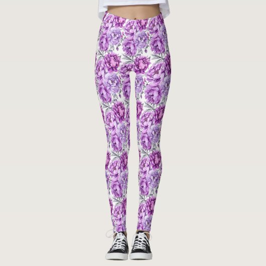 Lila und Mauve Floral Clusters Leggings (Vorderseite)