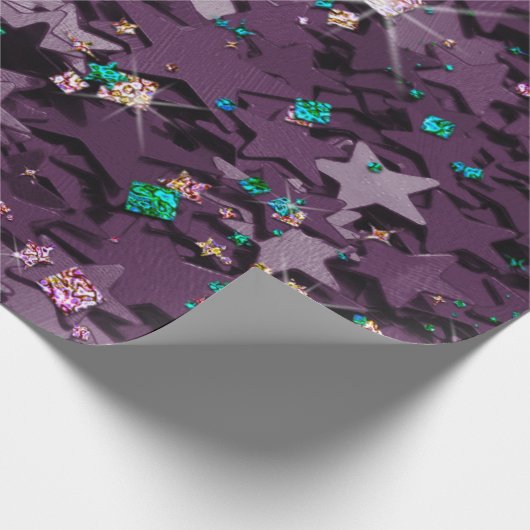 Lila und mehrfarbige Funkelnd Sterne Geschenkpapier (Ecke)