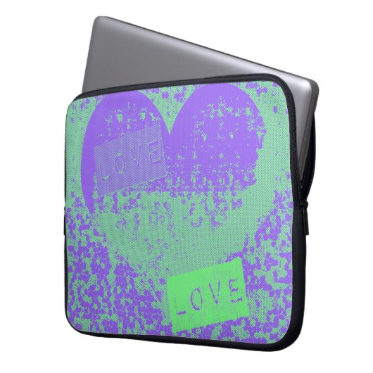 Lila und Mini Retro Herzdesign Laptopschutzhülle (Vorderseite Links)