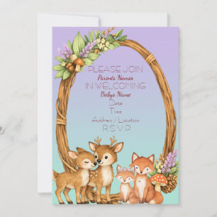 Lila und Minze Wald Baby Shower Einladung
