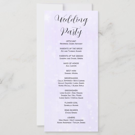 Lila und modernes Hochzeitsprogramm (Rückseite)