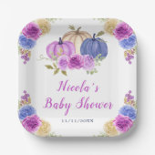 Lila und Navy Blue Floral Pumpkins Baby Dusche Pappteller (Vorderseite)