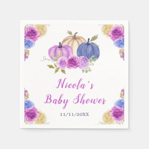Lila und Navy Blue Floral Pumpkins Baby Dusche Serviette