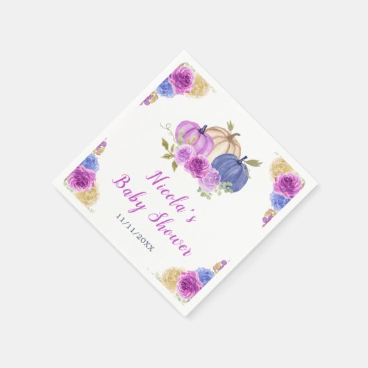 Lila und Navy Blue Floral Pumpkins Baby Dusche Serviette (Ecke)