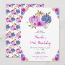 Lila und Navy Blue Floral Pumpkins Geburtstag