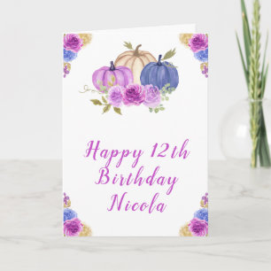 Lila und Navy Blue Floral Pumpkins Geburtstag Karte
