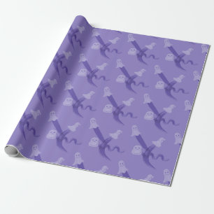 Lila und niedliche Geister, die auf einer lila fli Geschenkpapier