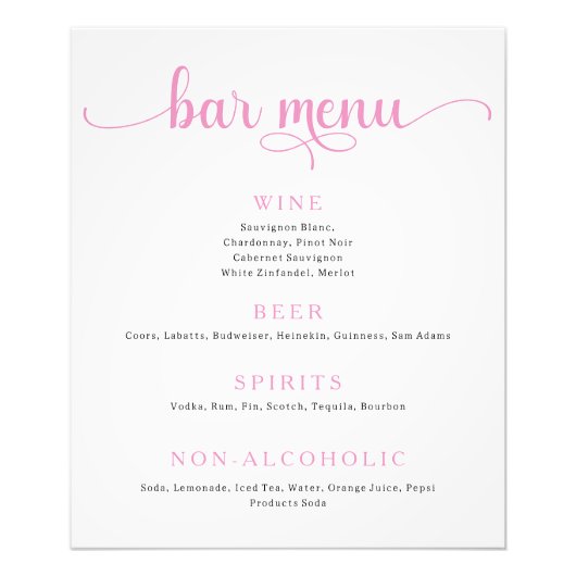 Lila und Off White Wedding Bar Menu Poster (Vorne)