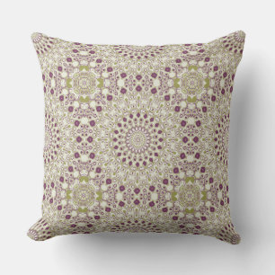 Lila und Oliv geometrisches Mandala-Muster Kissen