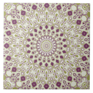 Lila und Olive Geometric Mandala Pattern Fliese